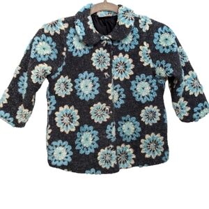 Hanna Andersson Size 4 Floral Wool Button Down Coat Gray/Blue/Ivory Vintage